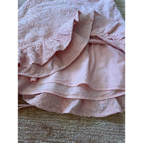 MINKPINK Pink Embroidered Mini Dress Women’s S/M Spaghetti Straps Ruffle Hem - Picture 8 of 9